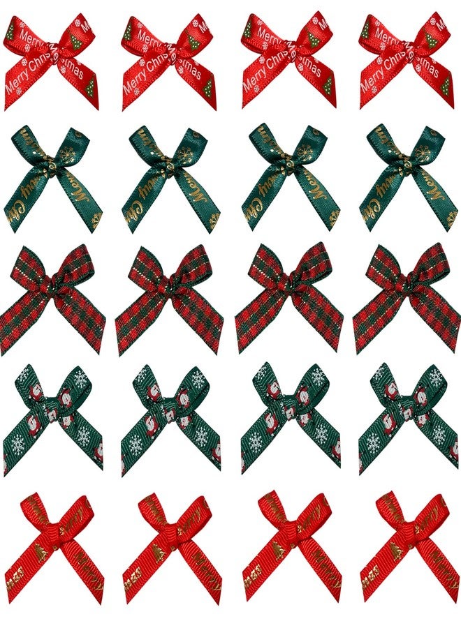 Moonlik Christmas Mini Bows Bows for Crafts-100pcs Tiny Ribbon Bows for Gift Wrapping Tree Embellishments Wreath and Small Ornaments Decoration 5 Style (Green Red Plaid) - Image 1
